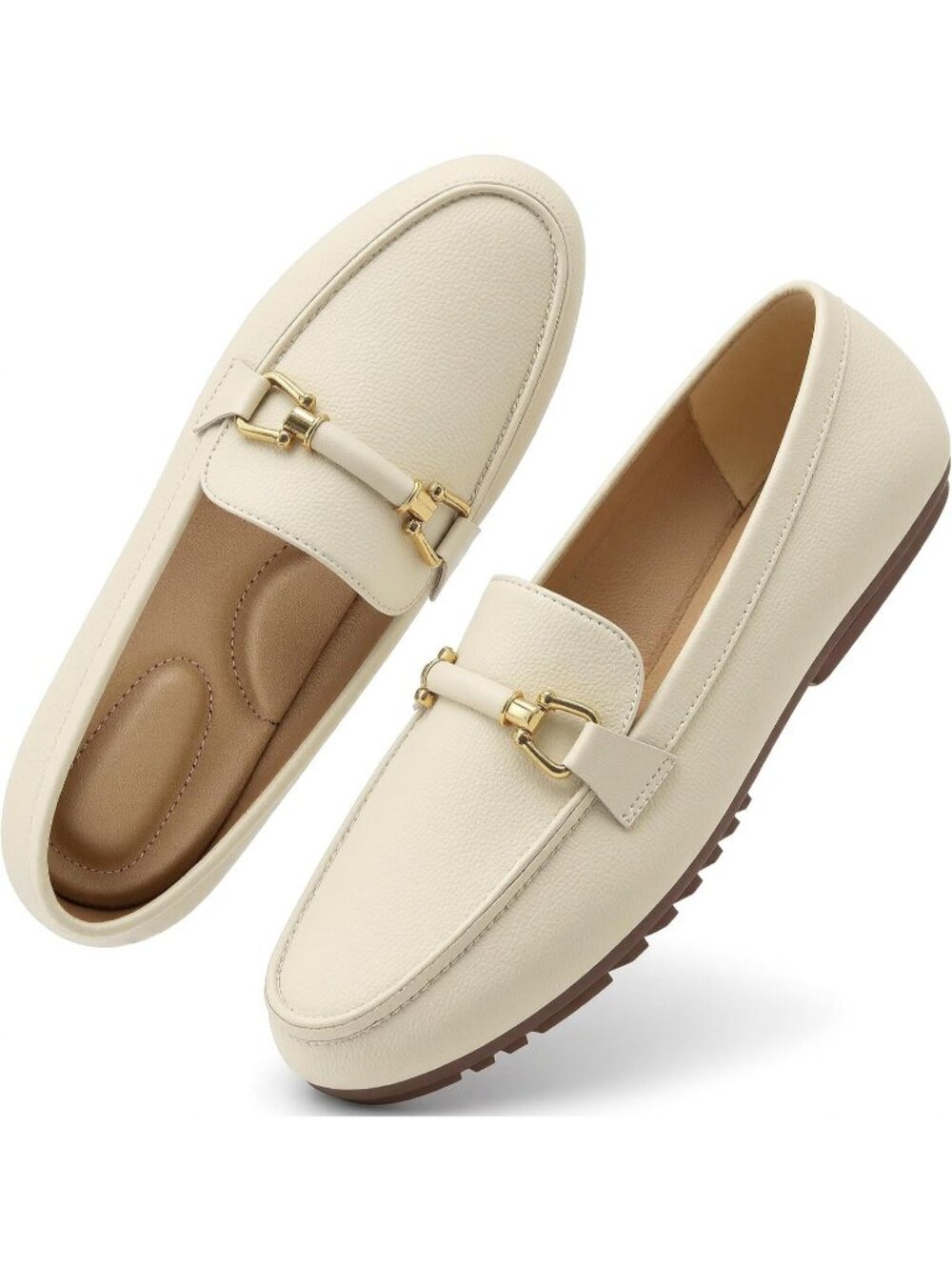 Women's Beige Faux Leather Comfortable Moccasins Penny Loafer Casual Flats Shoes